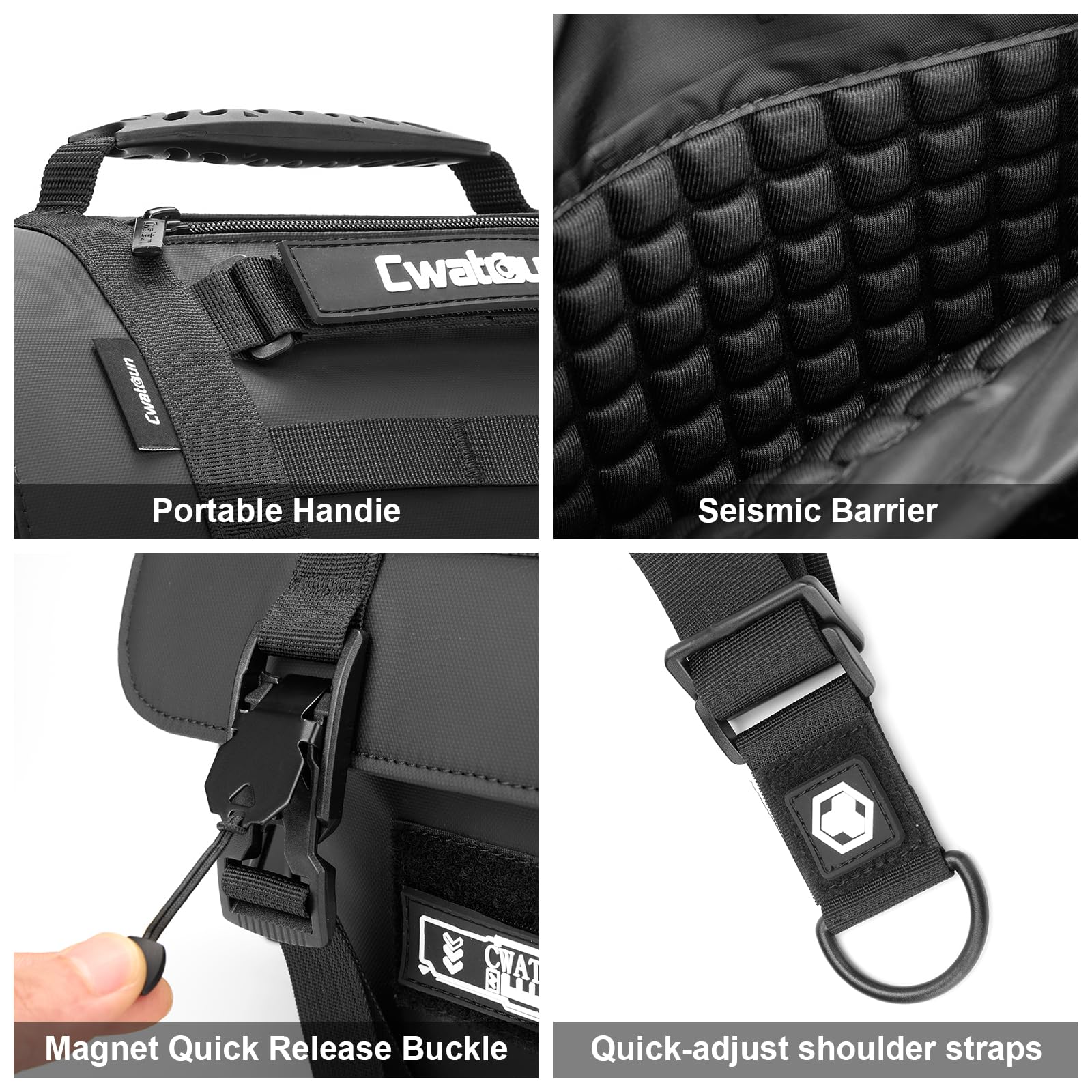 Cwatcun Bolsa táctica grande para cámara, funda cruzada impermeable con soporte para trípode y bolsas