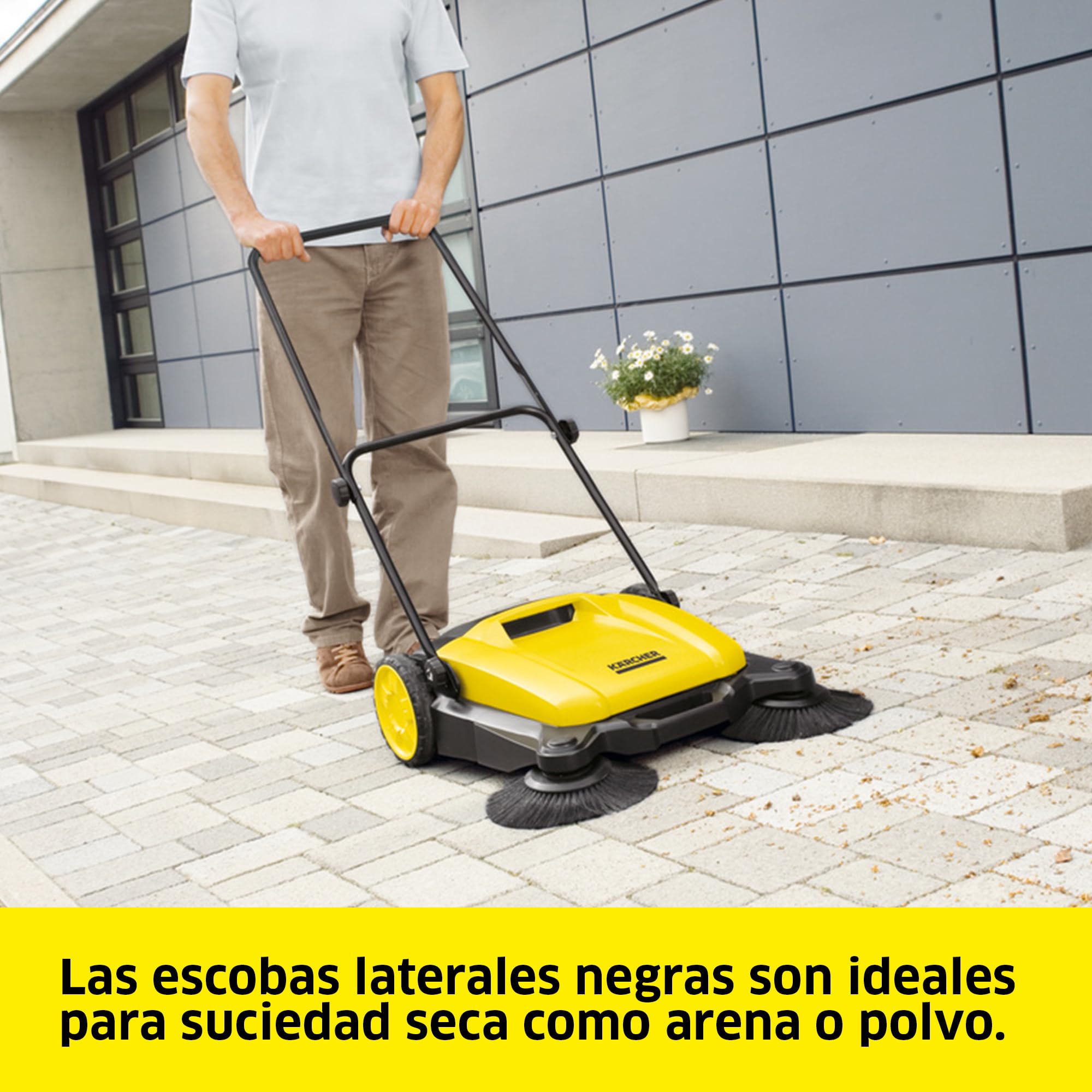 Kärcher S 3 Twin - Barredora 2 en 1, Ancho de Trabajo: 650 mm, hasta 1.800 m²/h de Superficie, contenedor: 16 l, Peso: 9,7 kg, 2 cepillos Laterales para Suciedad Seca, 2 cepillos Laterales para