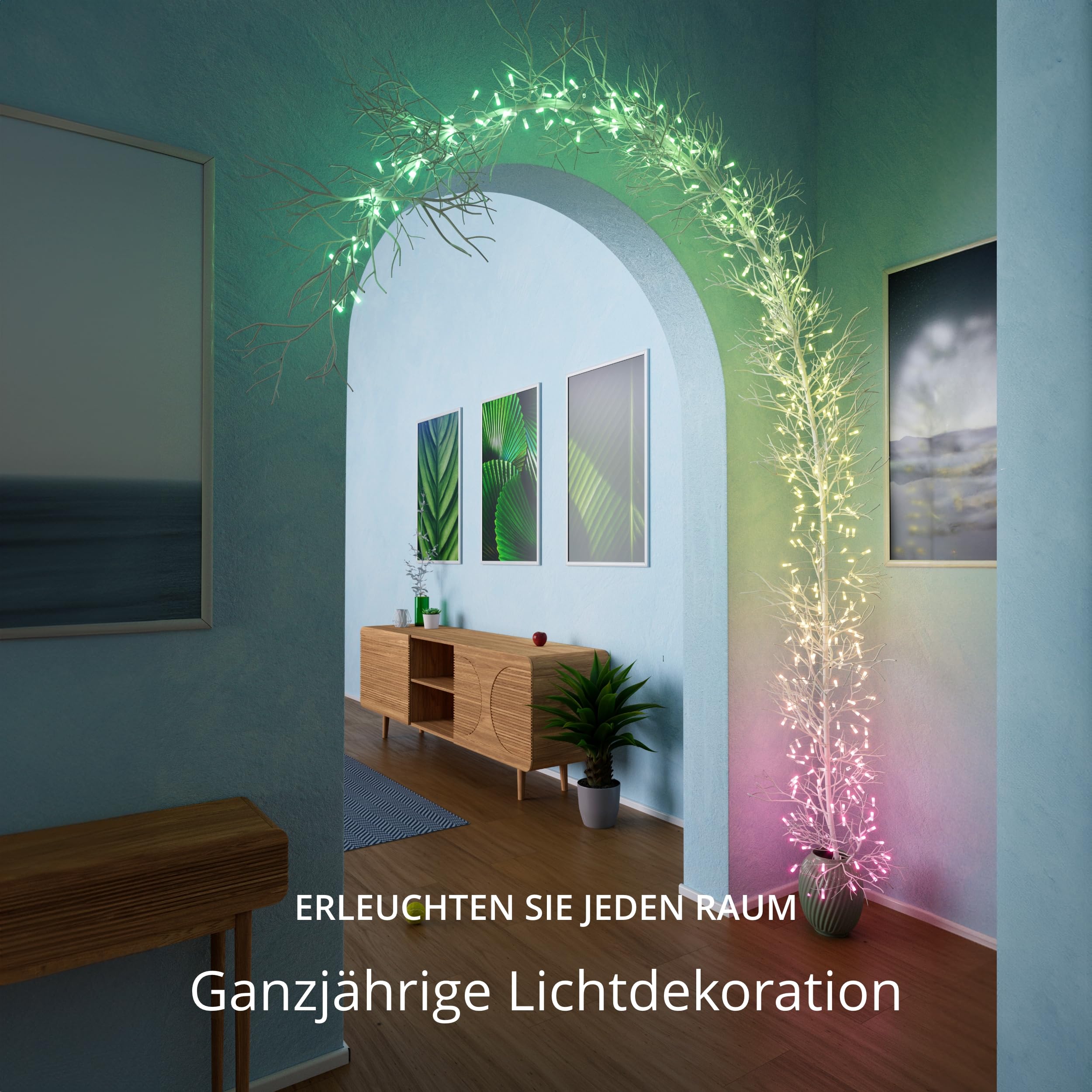 Twinkly Strings USB-C Candle 200 LED, LED-Lichterkette in Kerzenform, RGB LED-Lichter Mehrfarbig, Lichter zum Valentinstag, Kompatibel mit Alexa und Google Home, USB-C, Grünes Kabel, 12m
