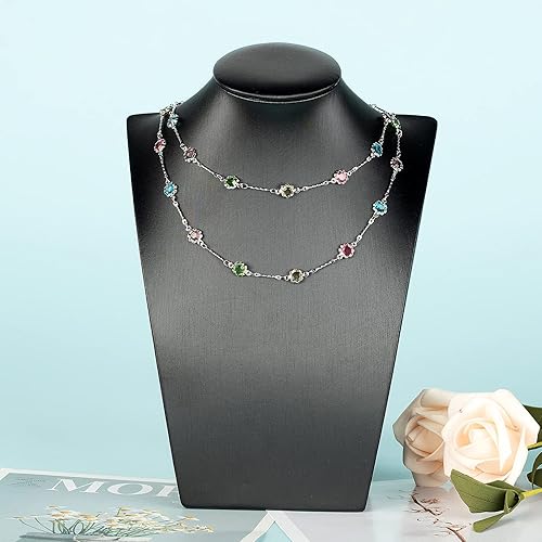 Miniatura 7 de Cadenas de 16.4 pies de diamantes de imitación multicolor a granel, cadena de latón chapado en plata para hacer joyas con anillos abiertos y cierres