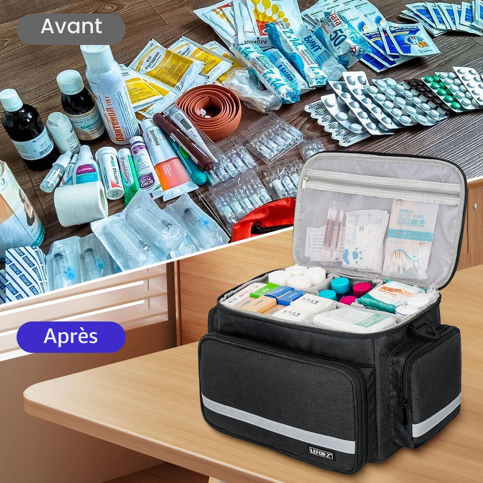LEFOR·Z Sac Infirmiere Liberale,Malette Infirmiere Liberale avec Séparateur Amovible,Sac Medical Rangement pour étudiants en Soins Infirmiers,Thérapeutes,Médecins,Noir