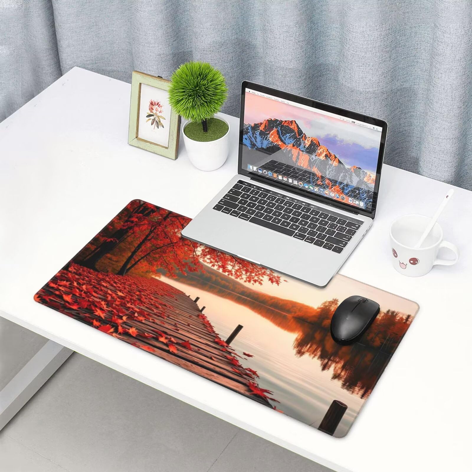 Podkładka pod mysz XXL 1200 x 600 mm, jesienna podkładka pod mysz scenę podkładka pod mysz 120 x 60 cm, wodoodporna antypoślizgowa podkładka pod mysz na biurko zszyte krawędzie, podkładka pod mysz z