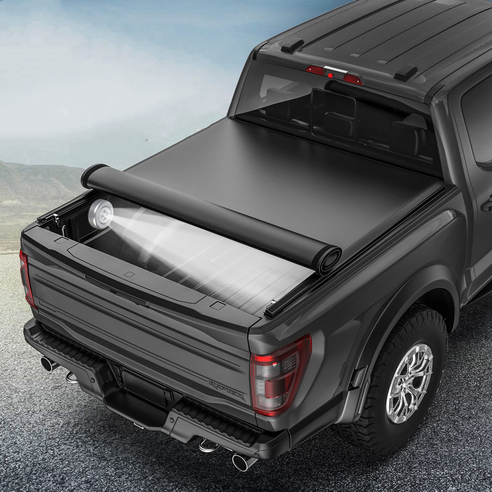POLEMOTOR Soft Roll-Up Truck Bed Tonneau Cover Compatible with 2004-2008 Ford F150 Fleetside 8' Bed (96") (Excl. Raptor Series)