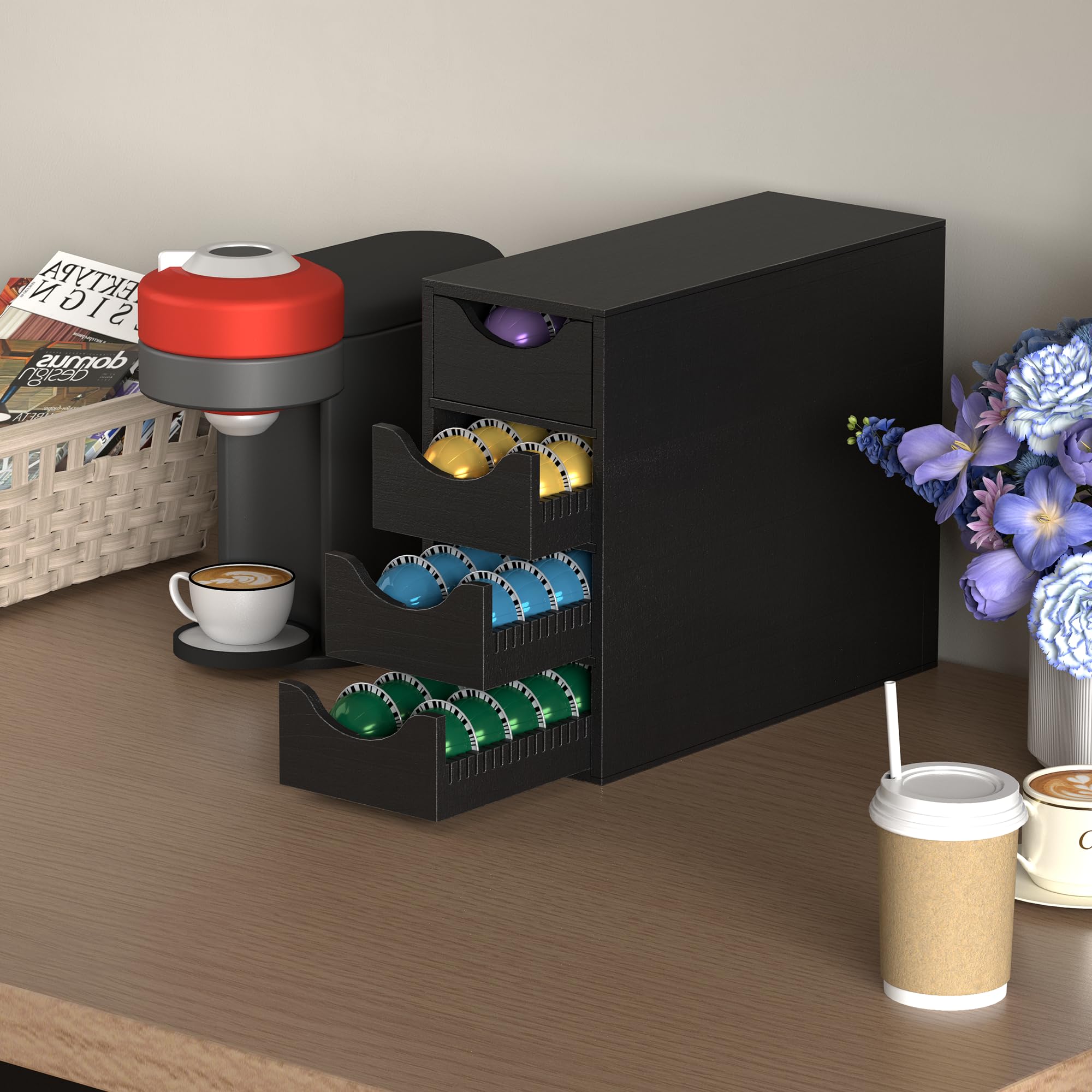Suli Organizer do szuflady na kapsułki do kawy kompatybilny z kapsułkami Nespresso Vertuo, czarny