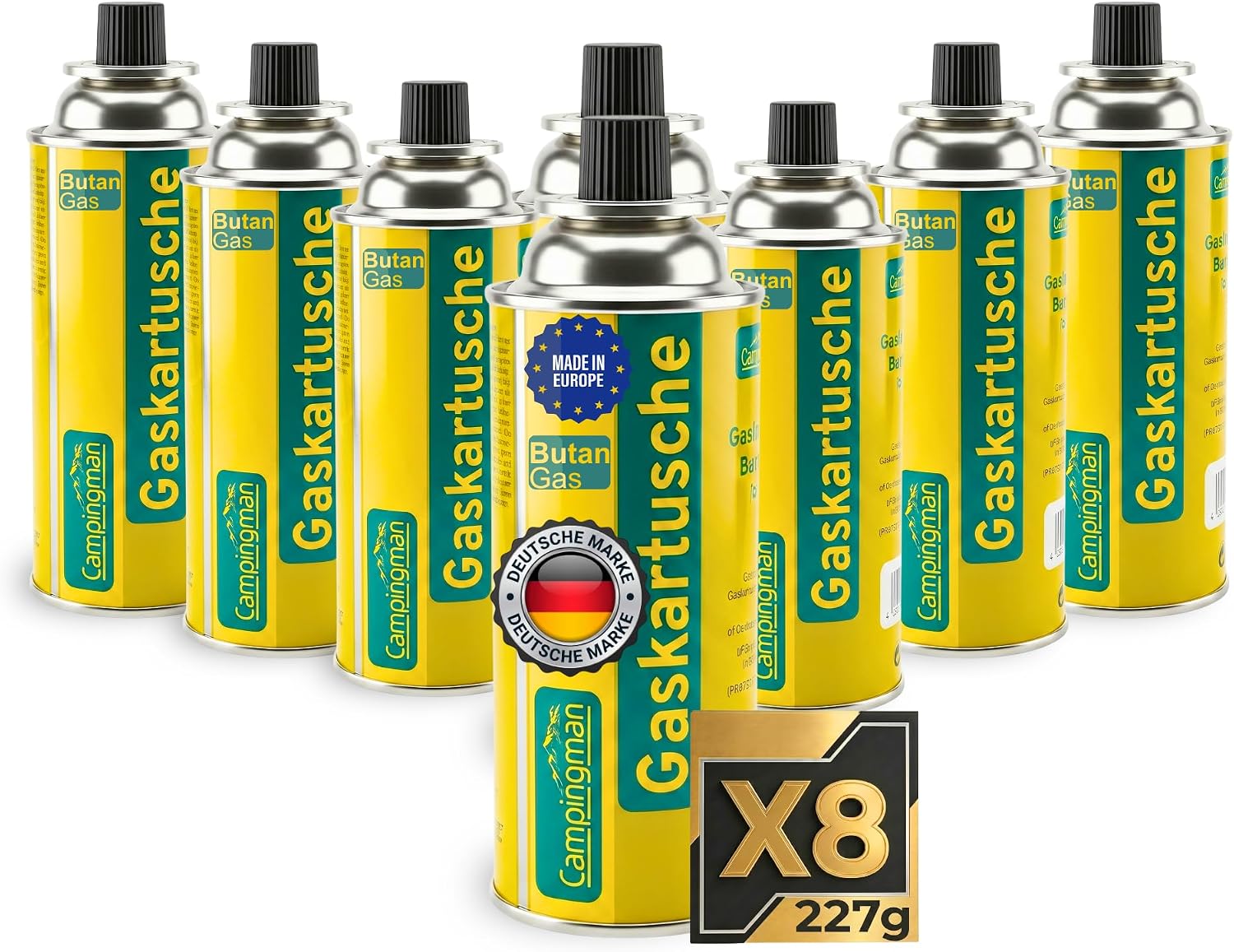 Campingman Gaskartuschen 227g MSF-1A 8er-Pack Butangas für Campingkocher und Grill