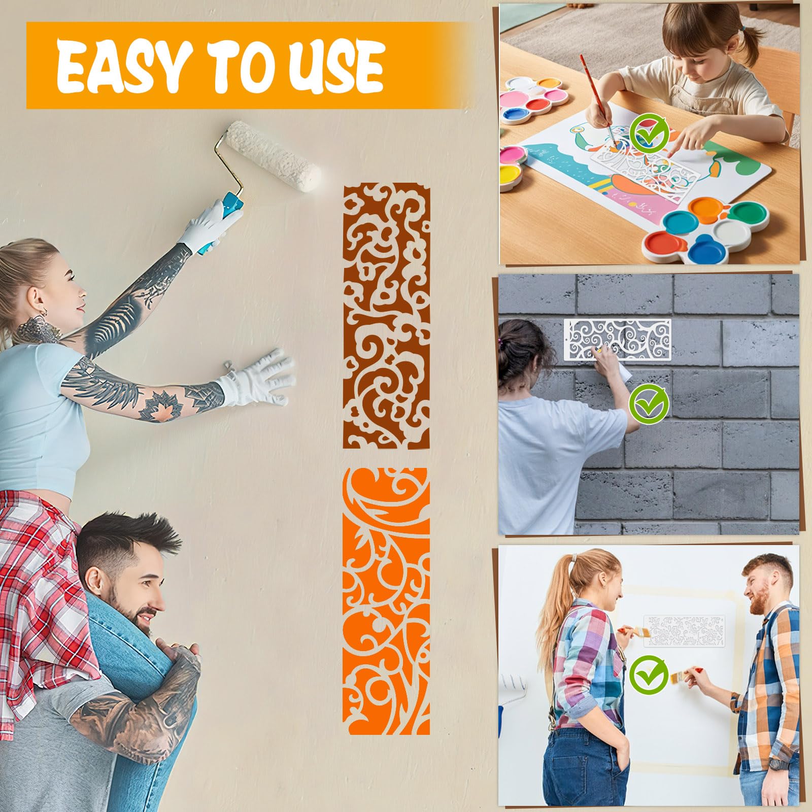 18 plantillas de borde de flores grandes para pintar, plantillas de plástico reutilizables para decoración de pasteles para hornear, plantillas de pintura de borde floral hueco para bricolaje, madera