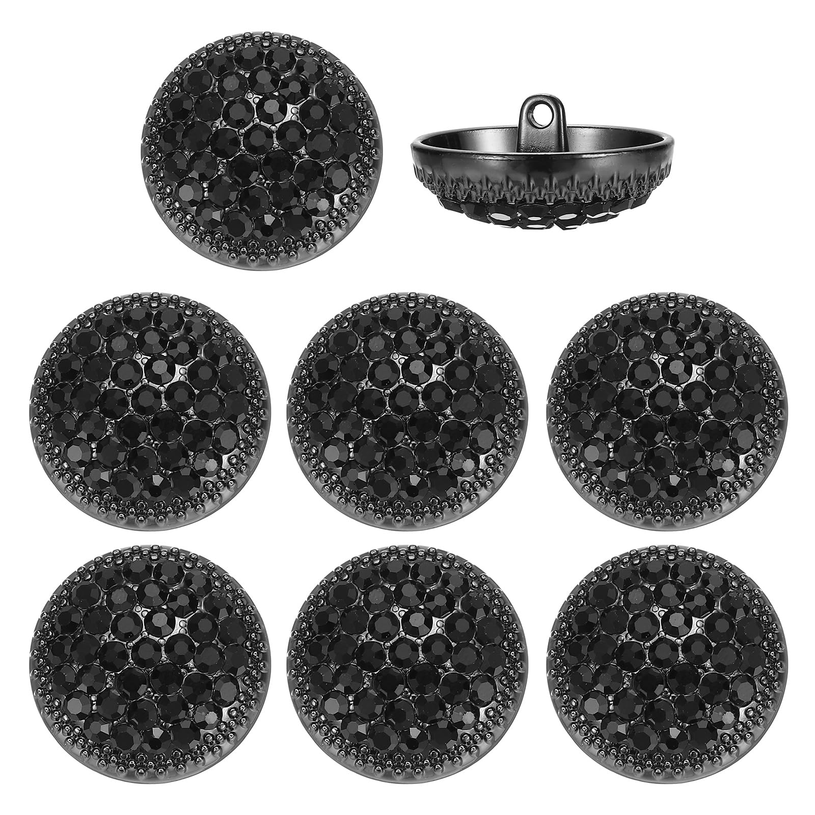 YELARXI Rhinestone Buttons, Sew on Rhinestone Button Metal Round - Fitting for (Clothing - Decoration - DIY Crafts - Sewing Accessories - Wedding) 8 Pcs & 25mm & Black/Black