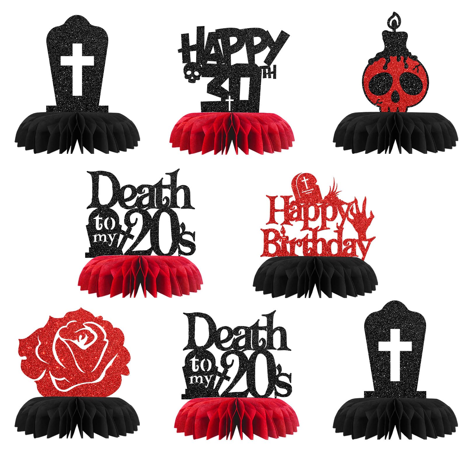 Centros de mesa Death to My 20s de panal para solucionar la decoración del 30 cumpleaños 8