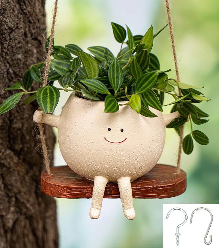Flower Pot With Smily Face, Rocking Chair Flower Pot, Swing Face Plant Pot, Pot Head Planter, Cute Face Succulent Plant Pot, Women's Flower Pots