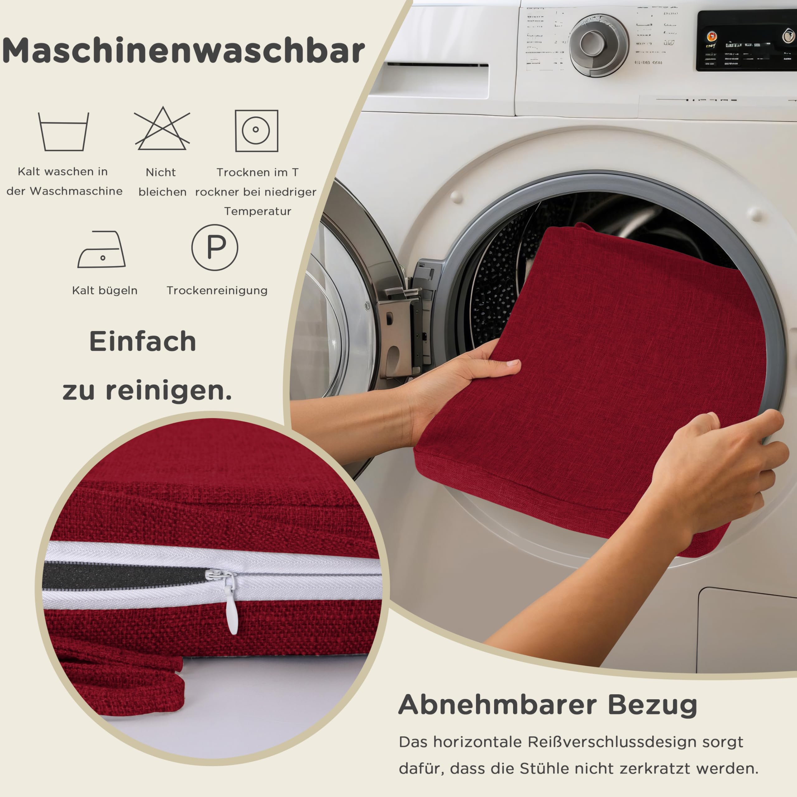 AddGrace Stuhlkissen für Esszimmer 6er Set, 40x40x5 cm, Rot