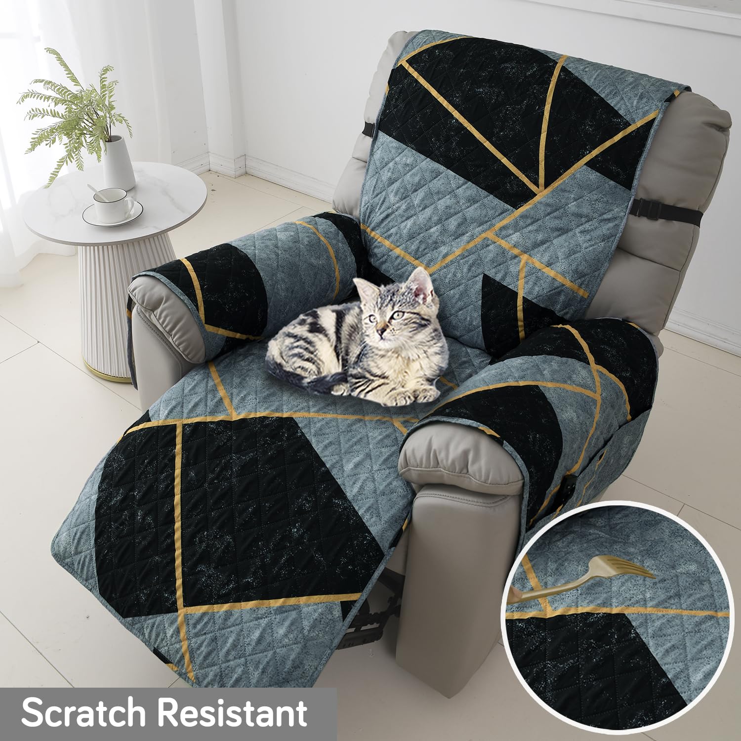 HOKIPO 'Elira Series' Polyester Blend Printed Quilted Water Repellent + Waterproof Recliner Sofa Cover Mat, Small - Multicolor Abstract Geometry (AR-5282-C10) 2