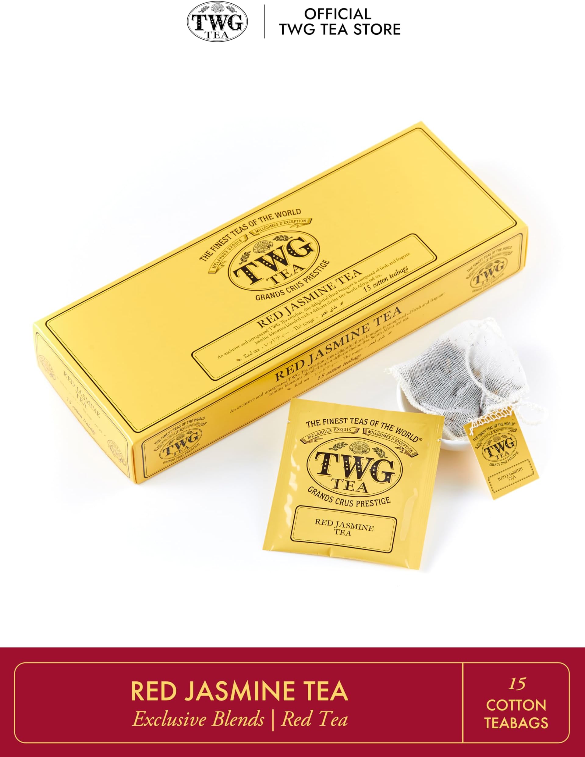 TWG Tea | Red Jasmine Tea | Rooibos Tea | Jasmine Flower | 15 Hand Sewn Cotton Teabags | Gift Set