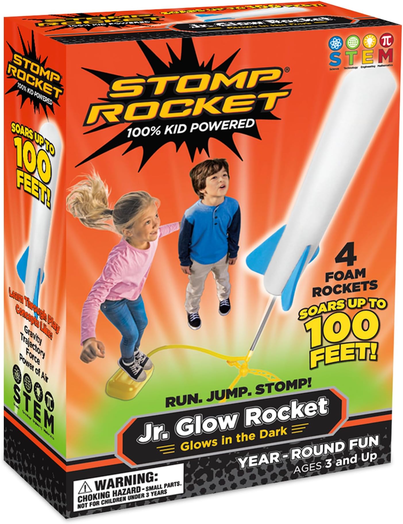 Stomp Rocket The Original Jr. Glow Rocket Launcher, 4 Foam Rockets and Toy Air Rocket Launcher - STEM Gift for Boys and Girls Ages 3 Years and Up - Great for Year Round Play Twin 20005