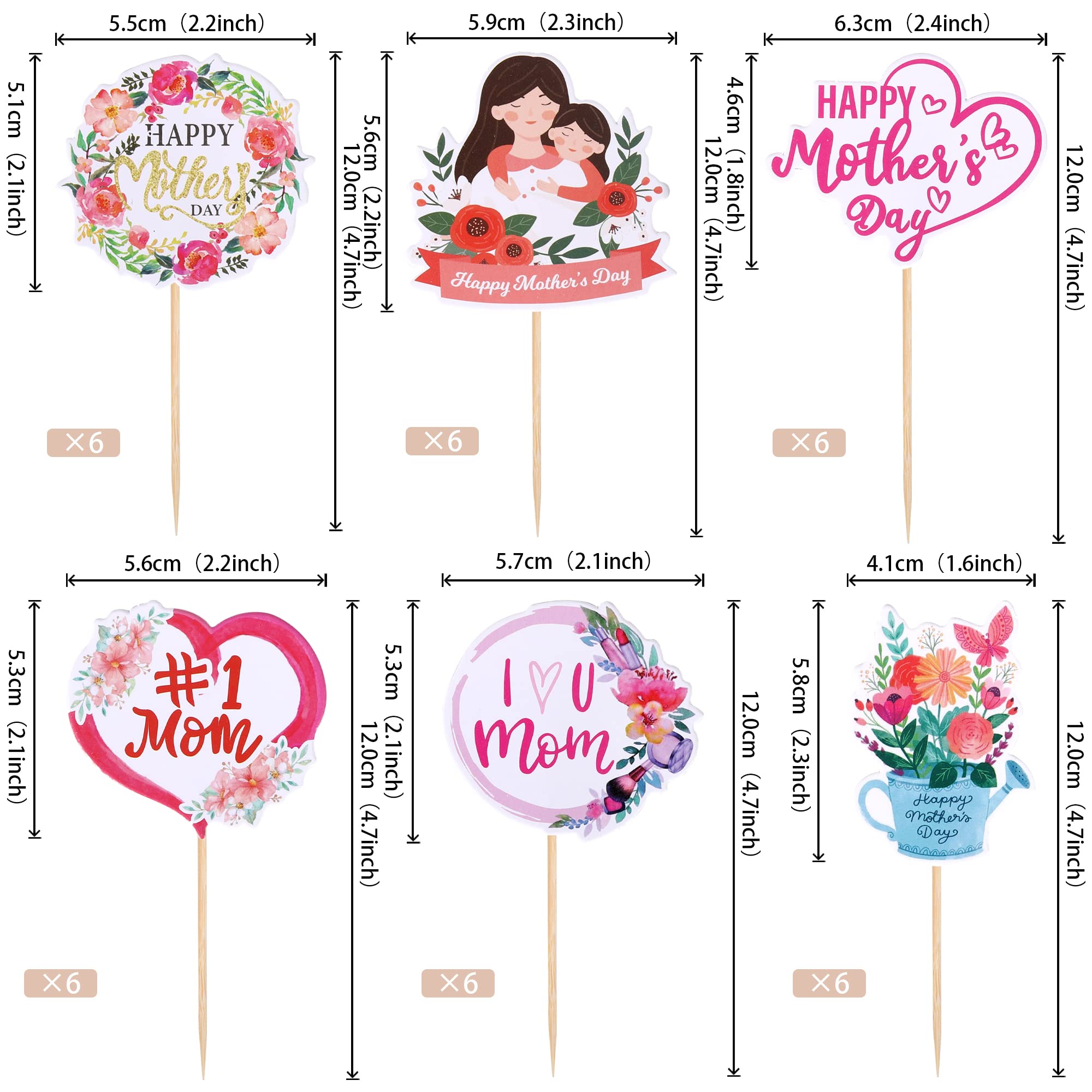 Snapklik.com : 36 PCS Happy Mothers Day Cupcake Toppers Heart Flower #1 ...