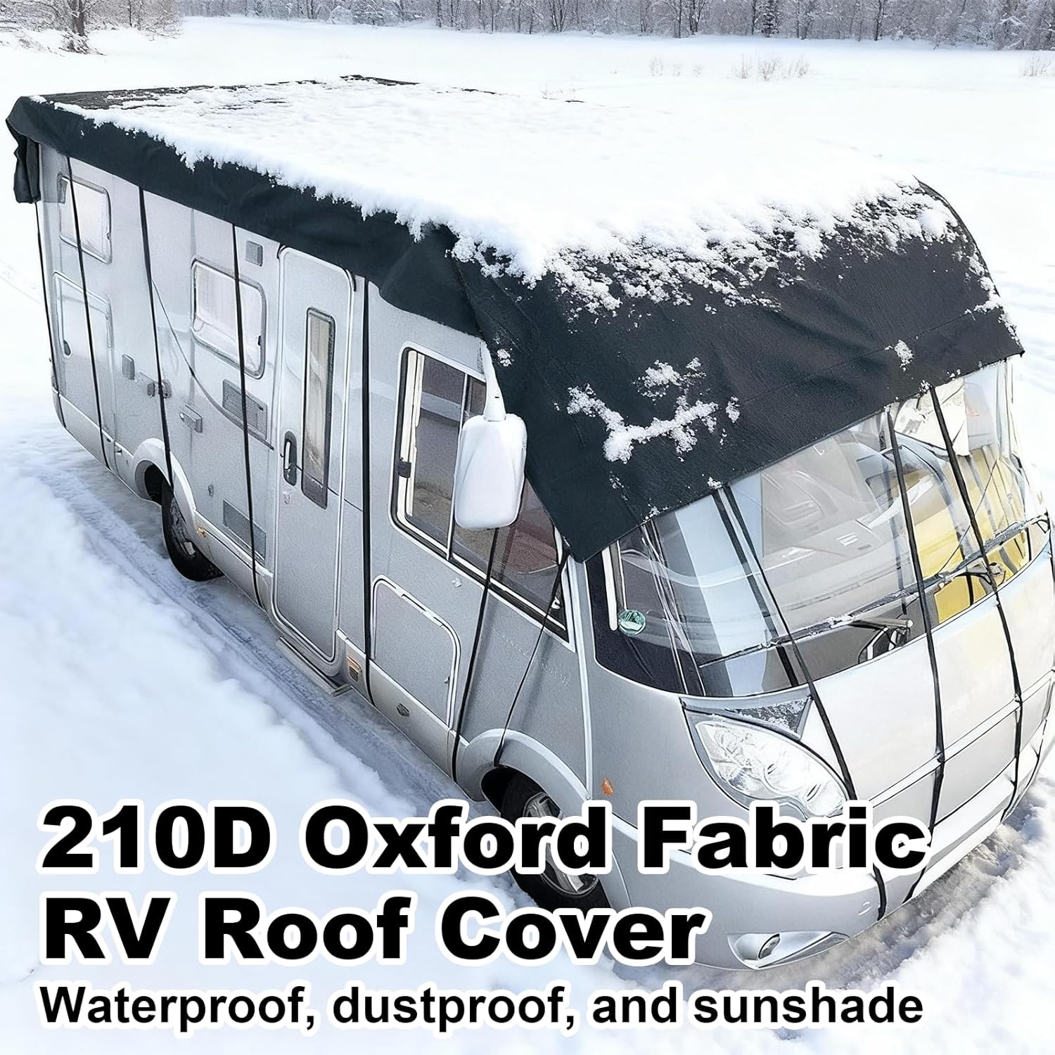 RV Roof Cover Fit 37-40ft, Universal Fit RV Cover, Oxford Cloth Waterproof & UV Resistant for RVs, Class A/B/C Motorhomes, Popup & Truck Campers, Travel Trailers(Black, 12.5m*3m | 41ft*10ft)