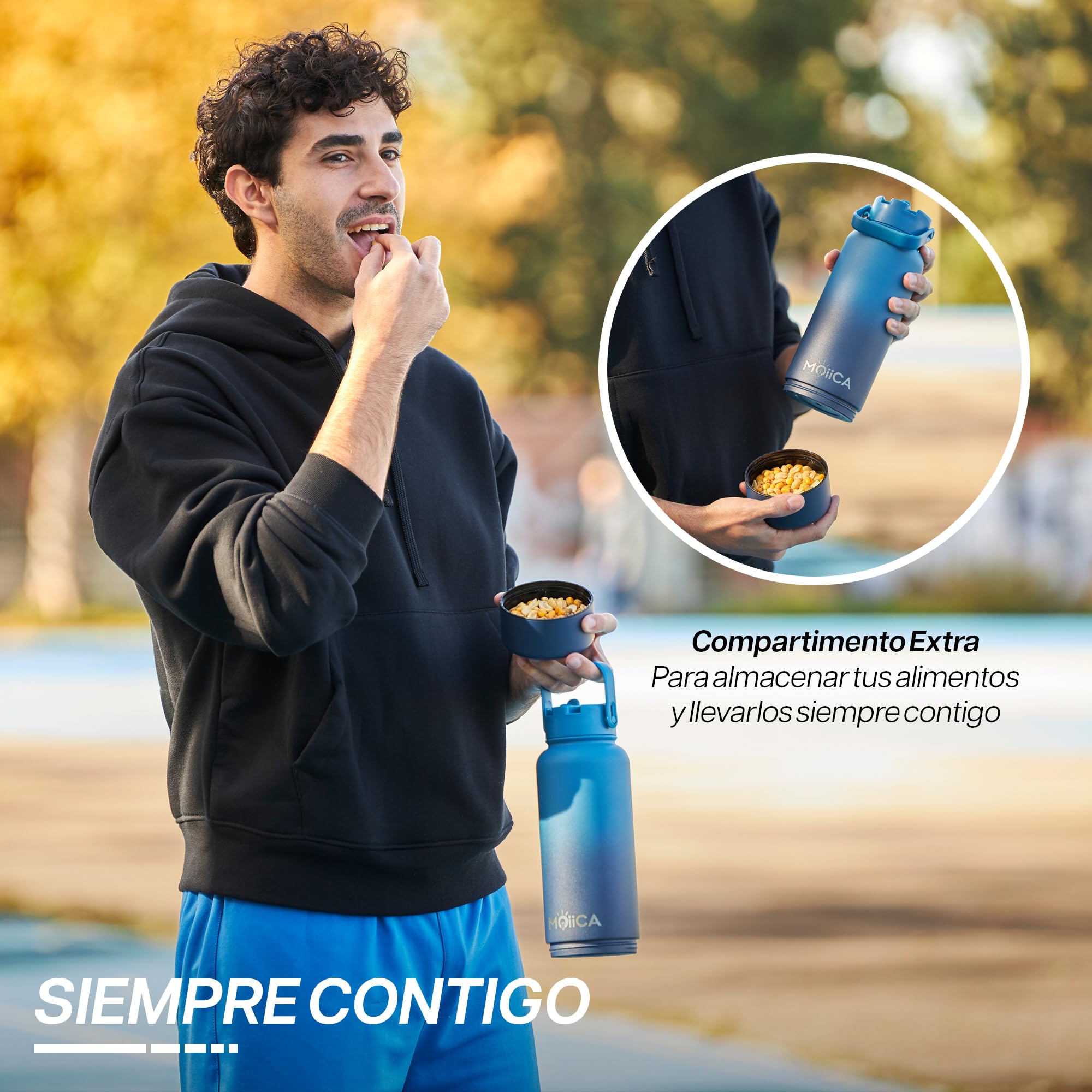 Botella Agua Acero Inoxidable 1 Litro-Base Desenroscable-Termo Café,Té,Mate -Caliente 12hy24h Fría-Botella Gimnasio,Oficina-Kit de Limpieza