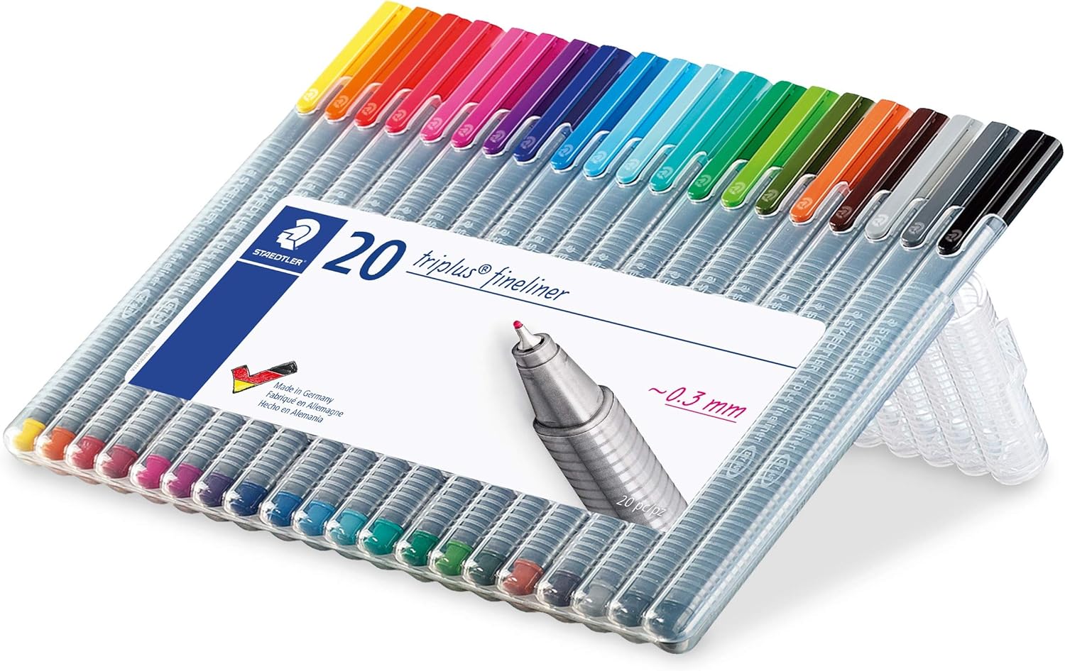 Staedtler Triplus Fineliner Pens, .3mm, Metal Clad Tip, 20-Pack, Assorted (334SB20BK) : Office Products
