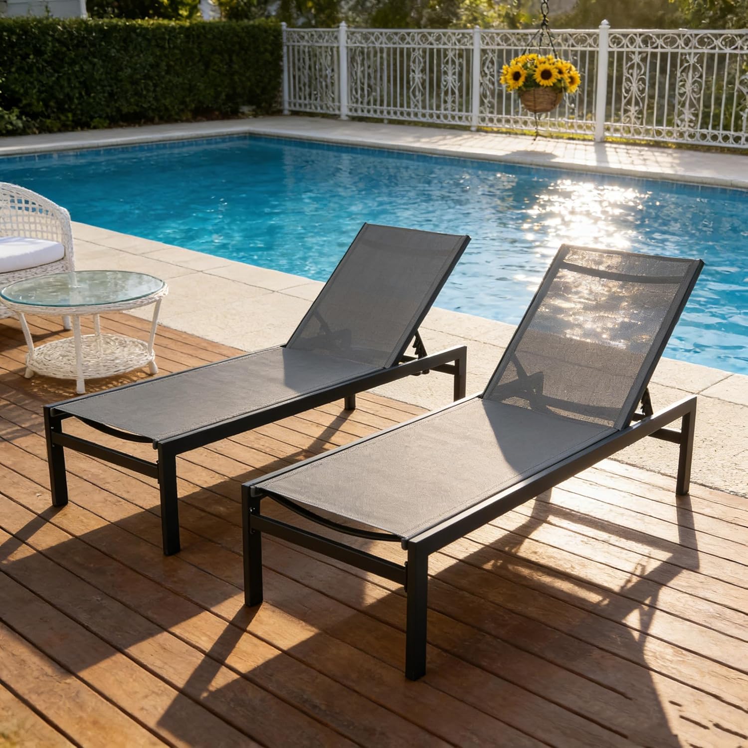 Kozyard 2-Pack Outdoor Chaise Lounge, Aluminum Frame and Textilene Fabric, Adjustable Reclining Patio Lounger for Poolside, Sunbathing & Backyard(Gray)