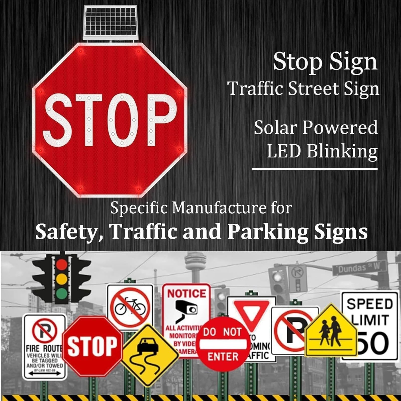 24-calowy znak ostrzegawczy LED z migającym światłem STOP, aluminiowy, ośmiokątny, o jakości inżynieryjnej, z odblaskowymi diodami LED(Flashing)
