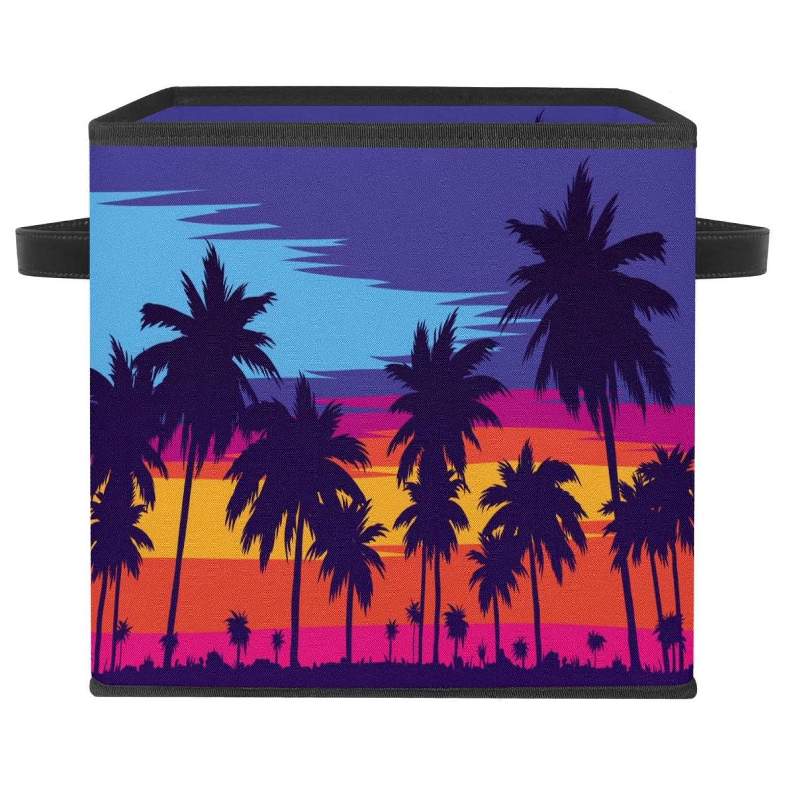 Boîte de rangement pliable cube en tissu motif palmier pour vêtements