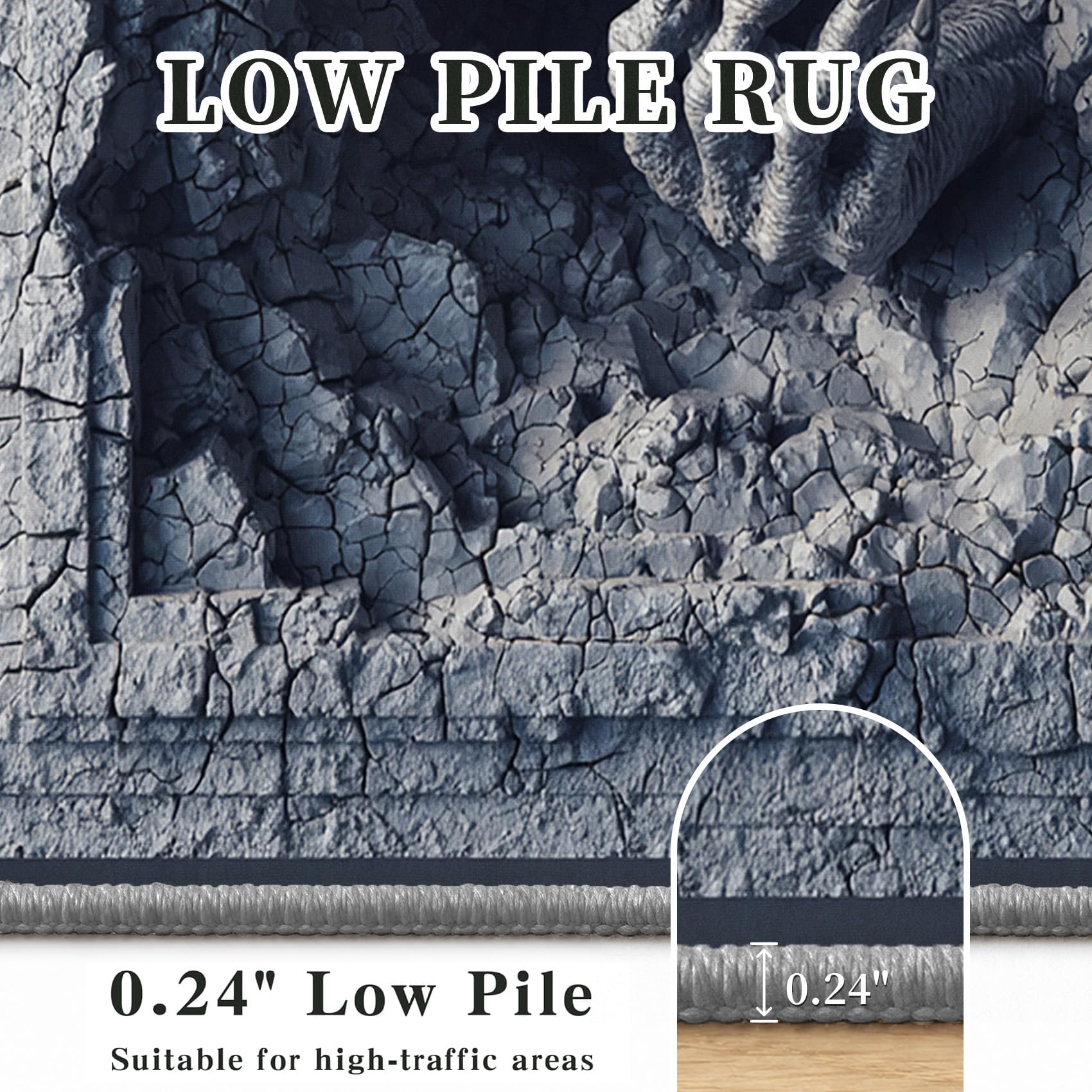 Tapis Salon Illusion d'optique 3D 150x210 Grand Tapis Gothique Gris