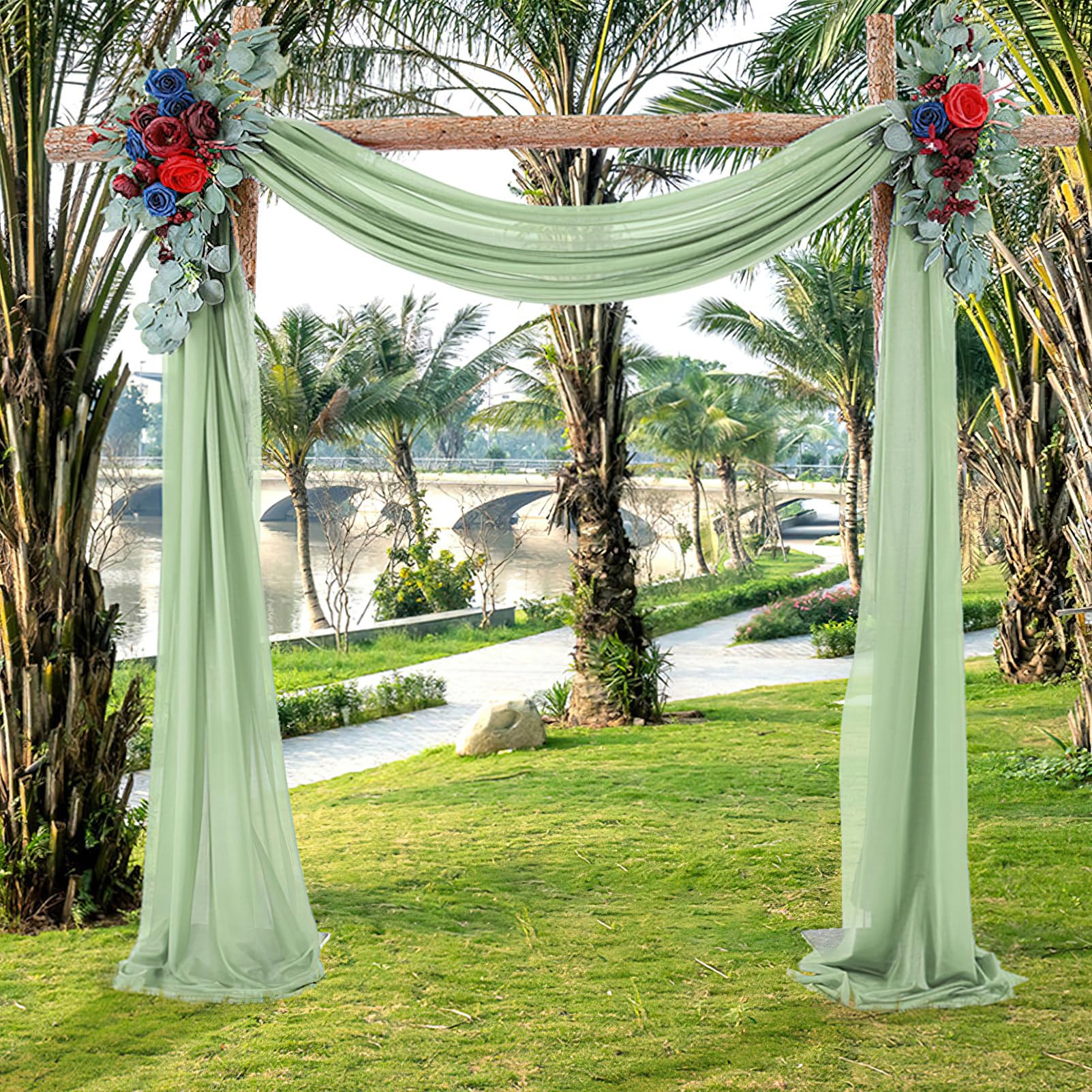 Lot de 2 rideaux transparents en mousseline de soie pour arche de mariage, réception, décoration de plafond, vert sauge, 6,1 m