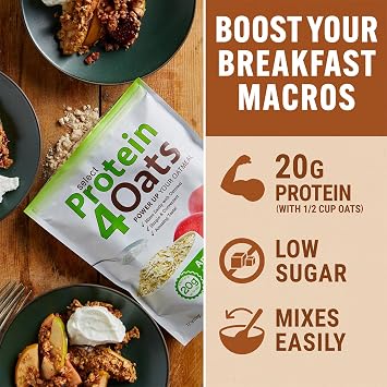 PEScience Protein4Oats, Protein Powder to Make Amazing Tasting Protein Oatmeal, with Whey and Casein, Gluten Free - Maple Brown Sugar, 12 Servings