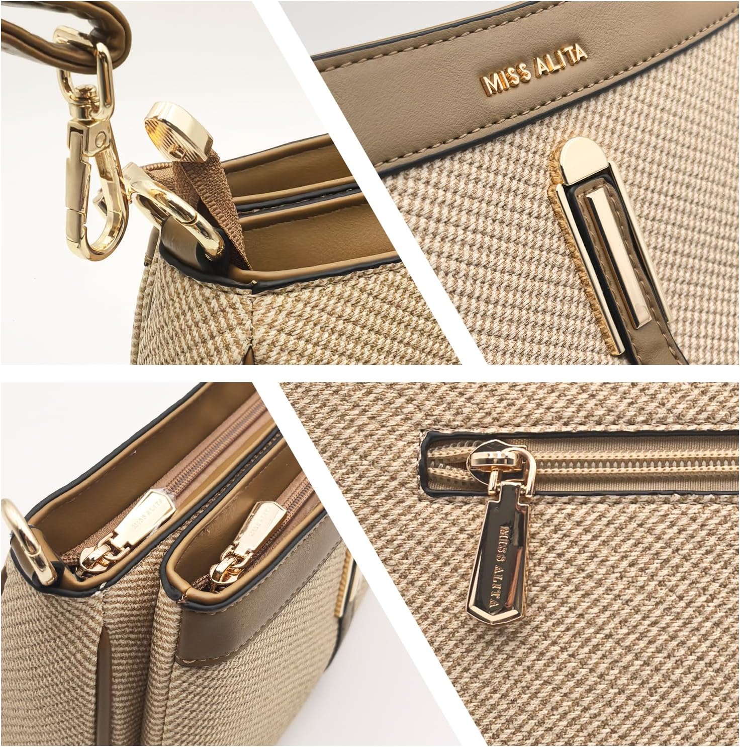 Women Shoulder Bag Hobo Crossbody Purses Mini Handbag with Dual Straps & Multi-Zipper Pockets for Organization - Image 5