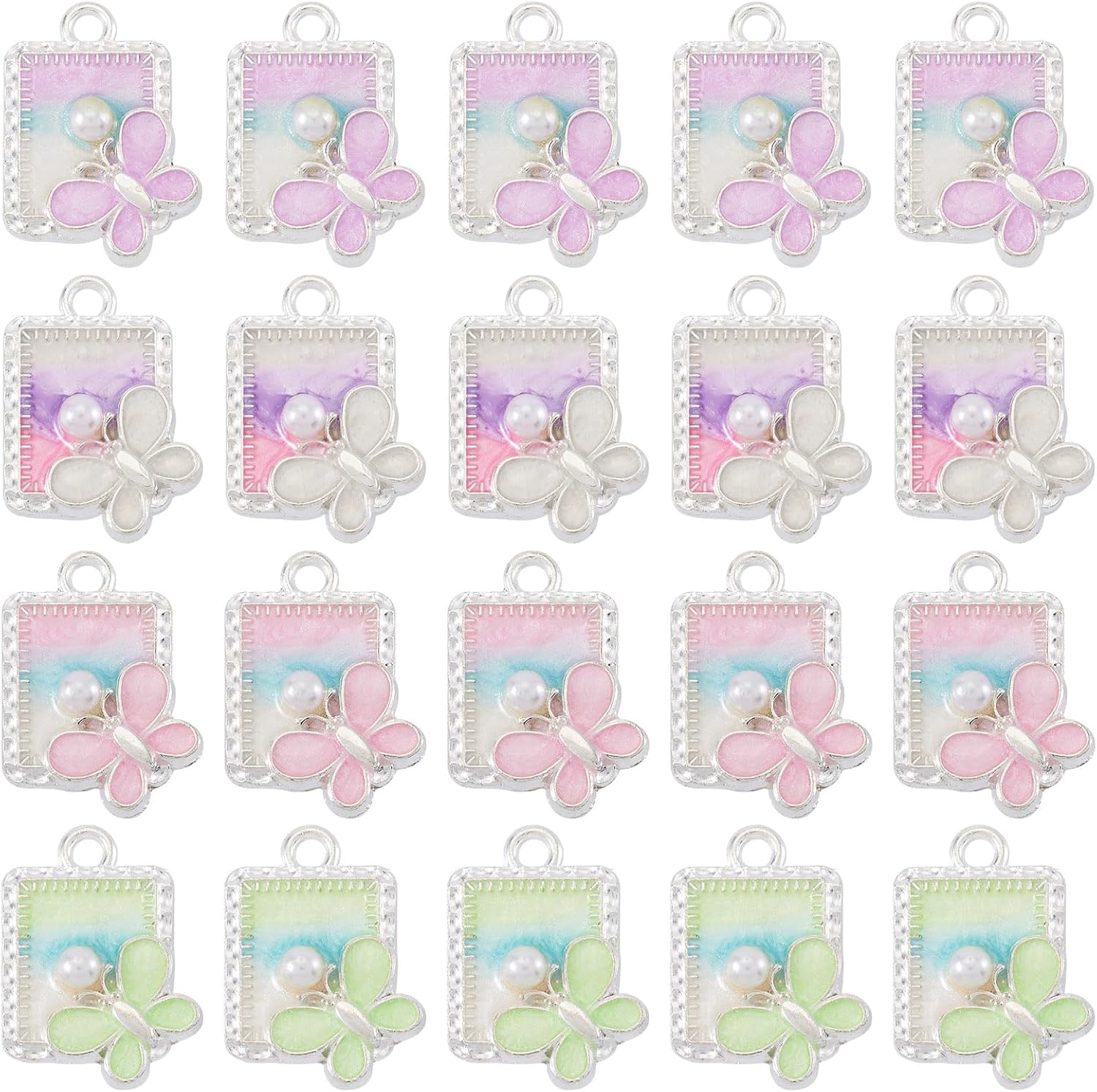 Craftdady Rectangle Butterfly Charms Pendants Alloy Enamel Necklace Pendants 32pcs Cute Dangle Earring Charms Lovely Hang Ornament for DIY Bracelet Keychain Jewelry Making, 21x15.5 mm - Image 7