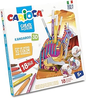 Carioca Create & Color 3D Puzzle Kangaroo Pop-up Model and Color 18 Coloring Felt Tip Pens Markers For Kids