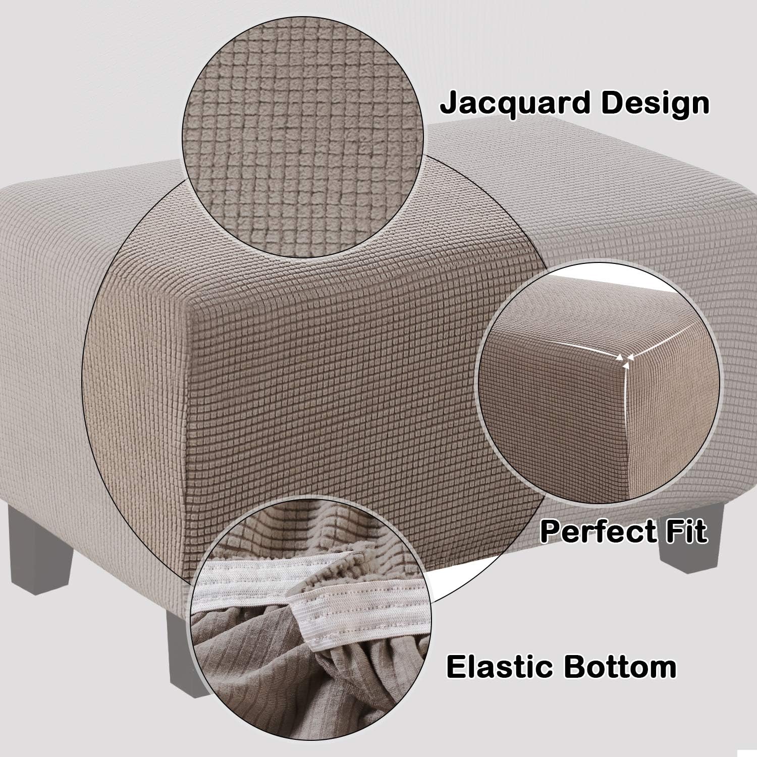 Turquoize Stretch Wing Chair Slipcover Wingback Armchair Chair Sofa Cover Furniture Protector 2-Piece with Ottoman Cover，Taupe
