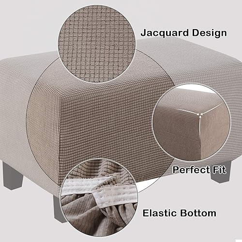 Miniatura 4 de Turquoize Funda elástica para silla con respaldo de ala, protector de muebles de 2 piezas con funda otomana, color gris pardo