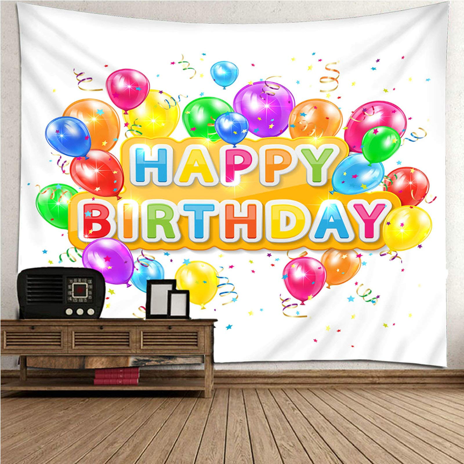 Tapiz de pared Happy Birthday KnSam de poliéster blanco 300x260cm para decoración