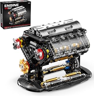 BseSparklion Mini V8 Engine Model Kit 502 PCS - Manual Joystick Building Blocks, STEM Toy for Teens Adults, Lego Compatible