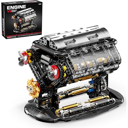 V8 Engine Building Blocks Sets, Mini V8 Engine Model Kit That Runs with Manual Joystick, Compatible with Lego Adults, STEM Physical Science Experiment Toy for Kids Boys Girls (502 PCS)