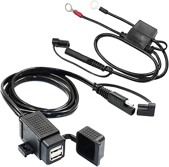 MOTOPOWER MP0609EA 3.1Amp Waterproof Motorcycle Dual USB Kit SAE to USB Adapter Cable with SAE Ring Terminal Cable Harness