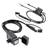 MOTOPOWER MP0609EA 3.1Amp Waterproof Motorcycle Dual USB Kit SAE to USB Adapter Cable with SAE Ring Terminal Cable Harness