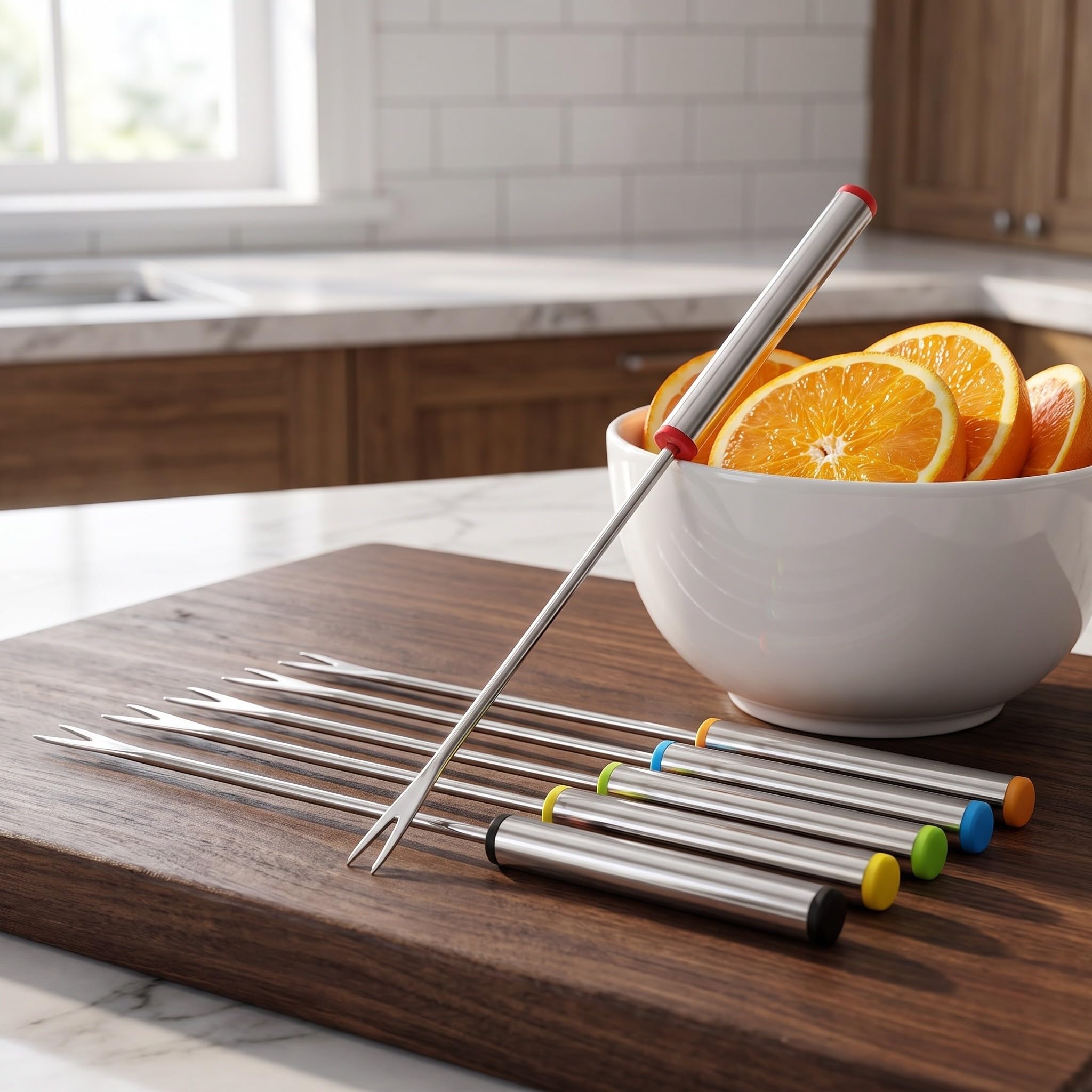 Zerodeko 30 tenedores de acero inoxidable para barbacoa, tenedores de mango largo para asar carne, malvaviscos, salchichas, fruta, fondue y accesorios para cocinar al aire libre.