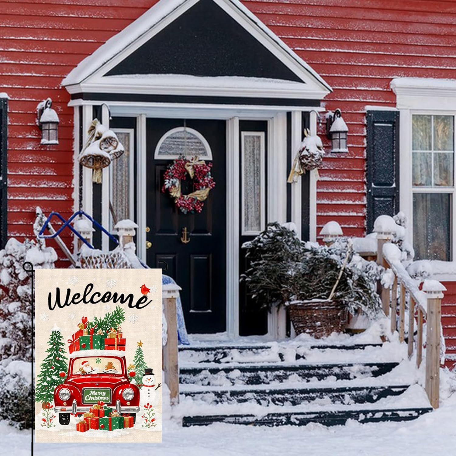 Christmas Garden Flag 12x18inch Outside Welcome Red Truck Rustic Winter Vertical Double Sided With Tree And Gifts snowman Scene Yard Lawn Decor Holiday Yard Flag House Decoration - Image 7
