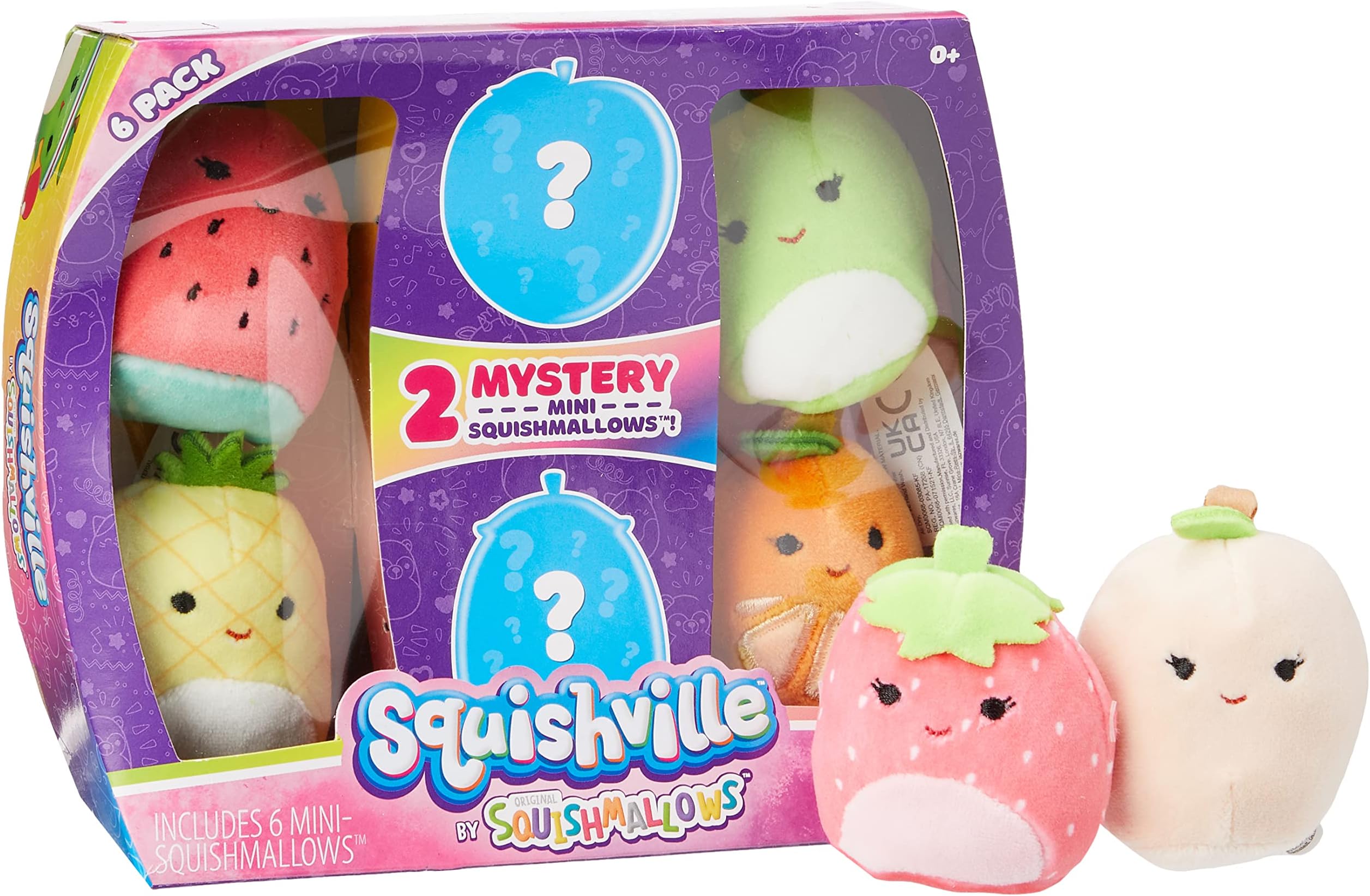 Squishmallows Mystery Mini Plush Fruit Squad, Six 2” Soft Minimallow Fruit Plush, Irresistibly Soft Colourful Fruits, Mini Peach, Pineapple, and Watermelon Squishmallows