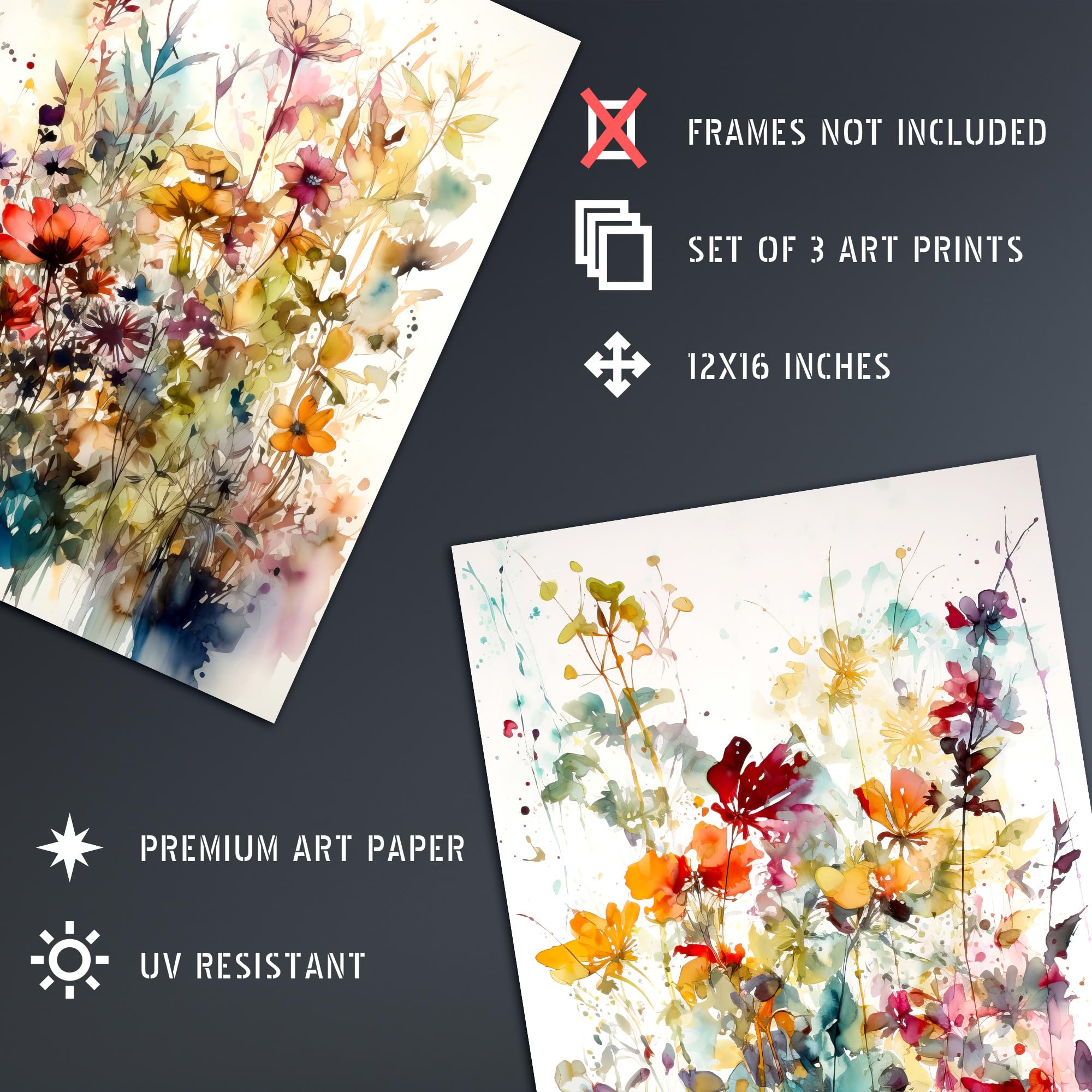 Artery8 Set of 3 Wildflowers Colourful Watercolour Floral Artworks Spring Flower Field Unframed Wall Art Living Room Poster Prints Pack - Image 4