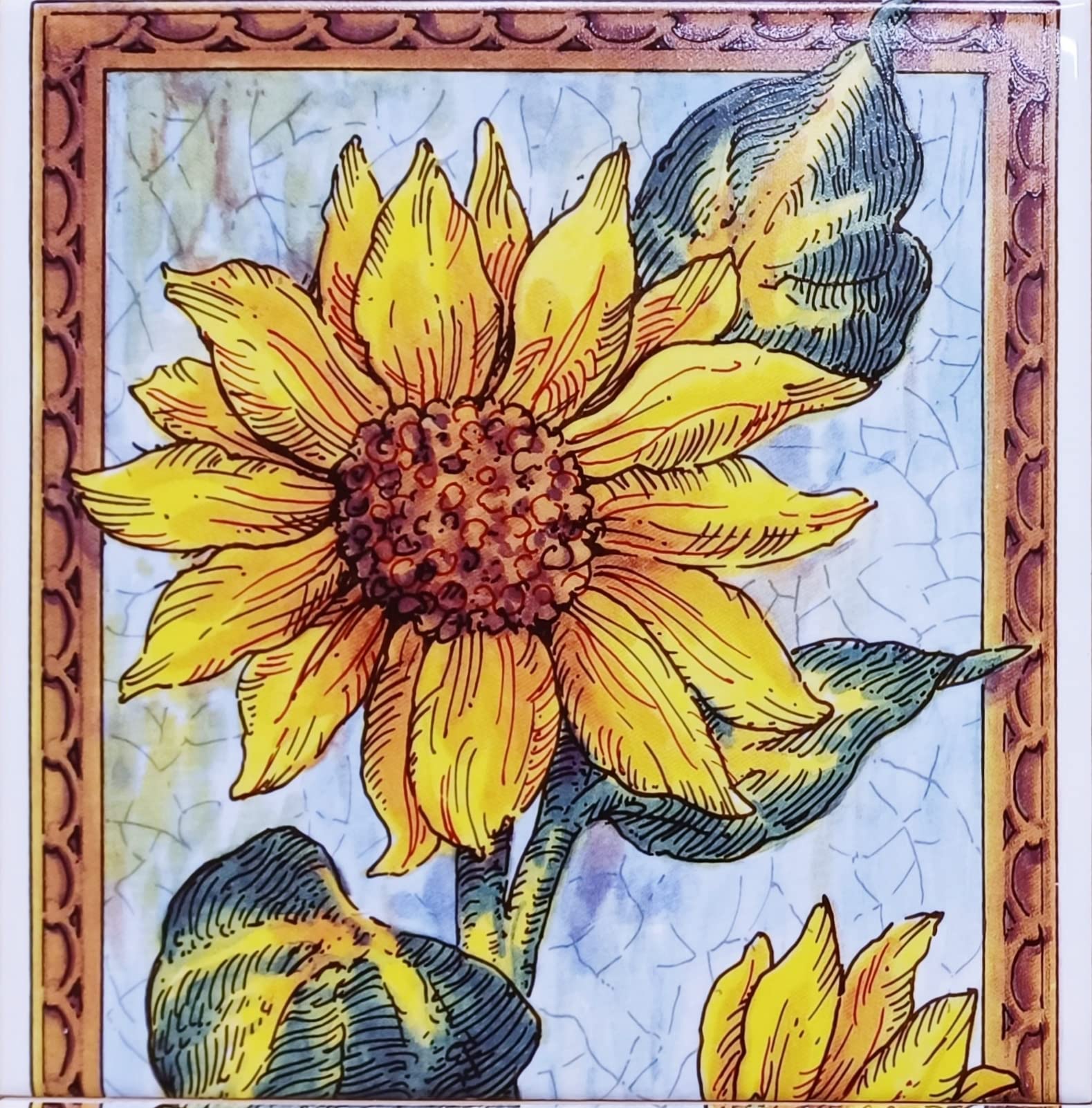 Słoneczniki, płytki ceramiczne, mural kwiatowy, 75 cm x 15 cm, 5 płytek 15 cm, kominek, płytki rozbryzgowe, ręcznie zdobione w Wielkiej Brytanii
