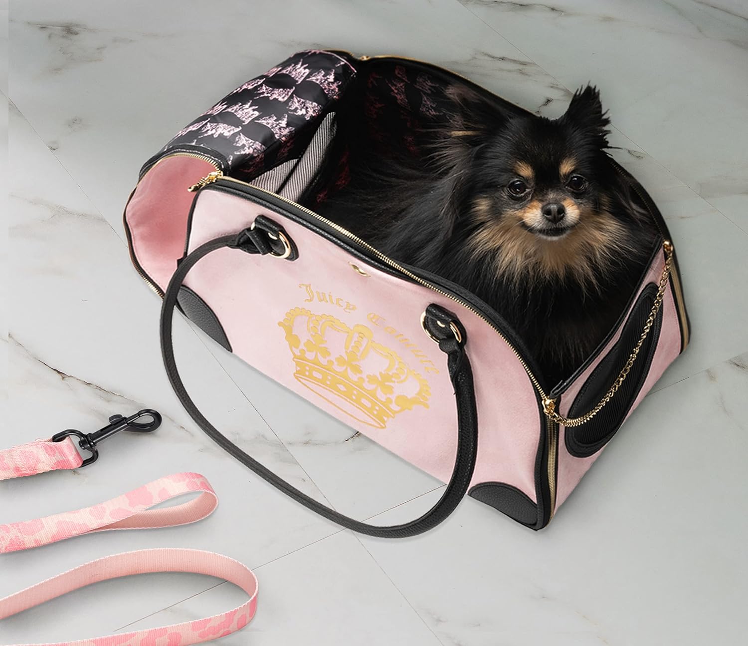 Juicy Couture Pet Carrier Crown Printed Pink Faux Suede