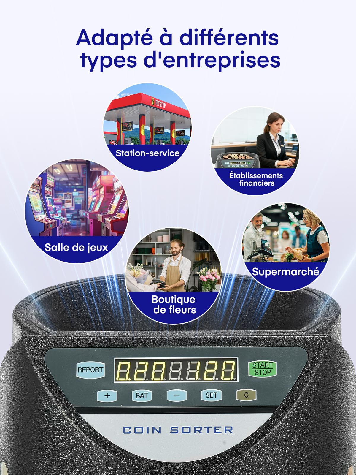 Compteuse de Pièces Euro, Trieuse Monnaie 800 Pièces, Machine à Compter avec 8 Bacs, Noir