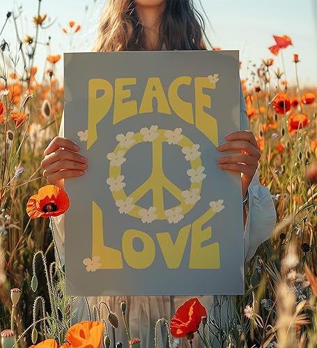 Miniatura 4 de VUVUKU Peace & Love 70s Retro Wall Art Print  Psychedelic Flower Power Poster for Home & Office