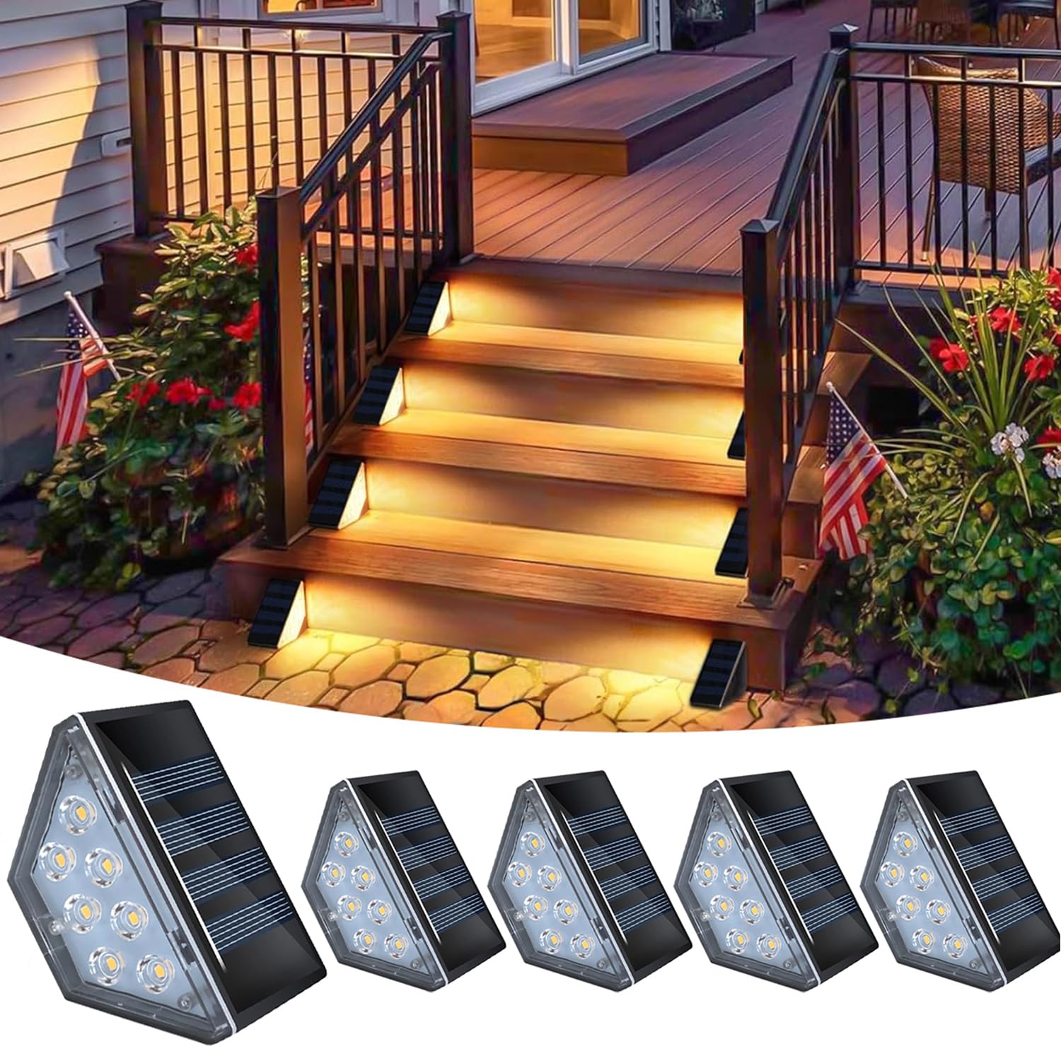 Jouierty 4Packs Solar Step Lights, Outdoor Stair Light with IP65 Waterproof Auto On Off, Solar Lights for Steps, Staircase, Patio, Yard, Porch, Front Door, Sidewalk, Deck Lighting