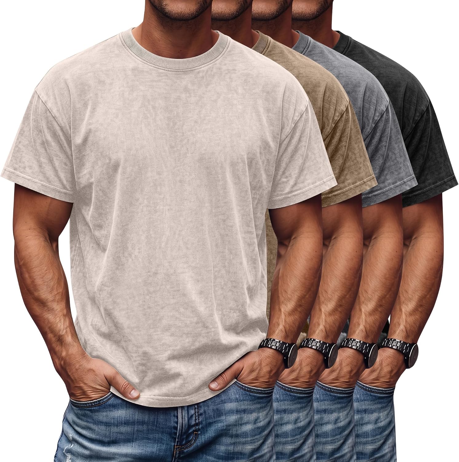 Neer 4 Pack Men's Oversized Short Sleeves Shirts