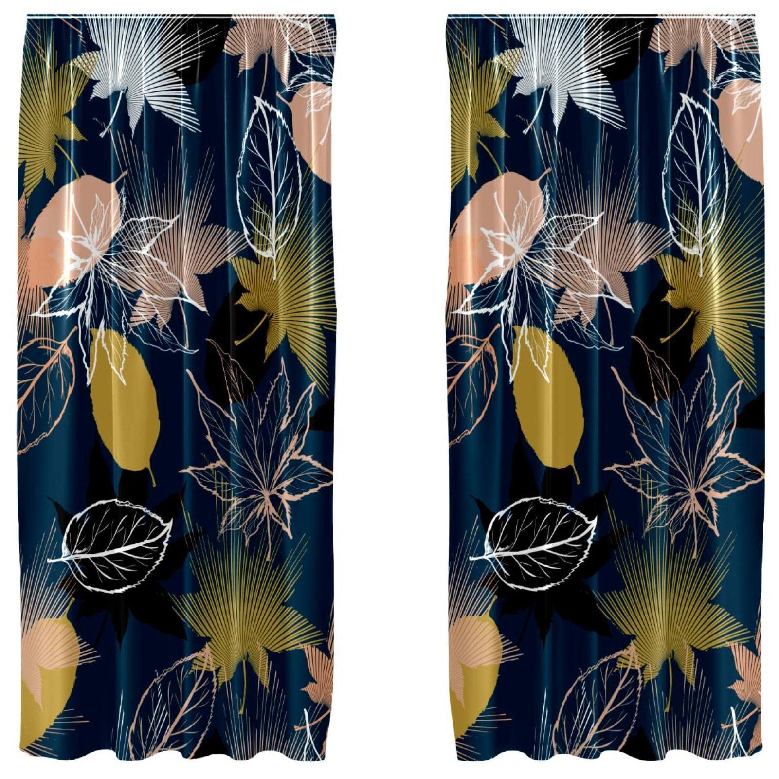 Rideaux feuille d'érable bleu foncé occultant partiel à oeillets 213cm