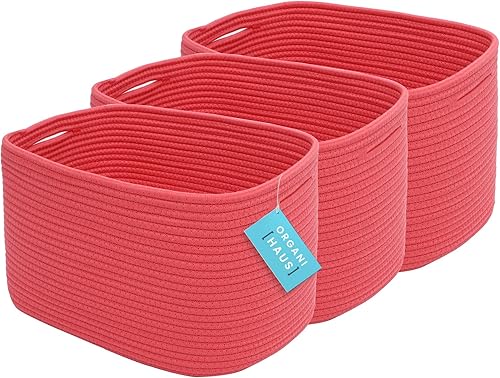 Miniatura 42 de OrganiHaus - Juego de 3 canastas tejidas para almacenamiento, hechas de cuerda de algodón suave, organización, canastas y contenedores de Gris de 3