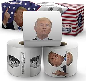 Donald Trump Toilet Paper – The Presidential Pack - 3 Rolls – Funny Political Humor Gag Gift - 2 Full Color Rolls + 1 Trump's Funniest Tweets Roll - Three Ply Bathroom Tissue 200 Sheets Per Roll